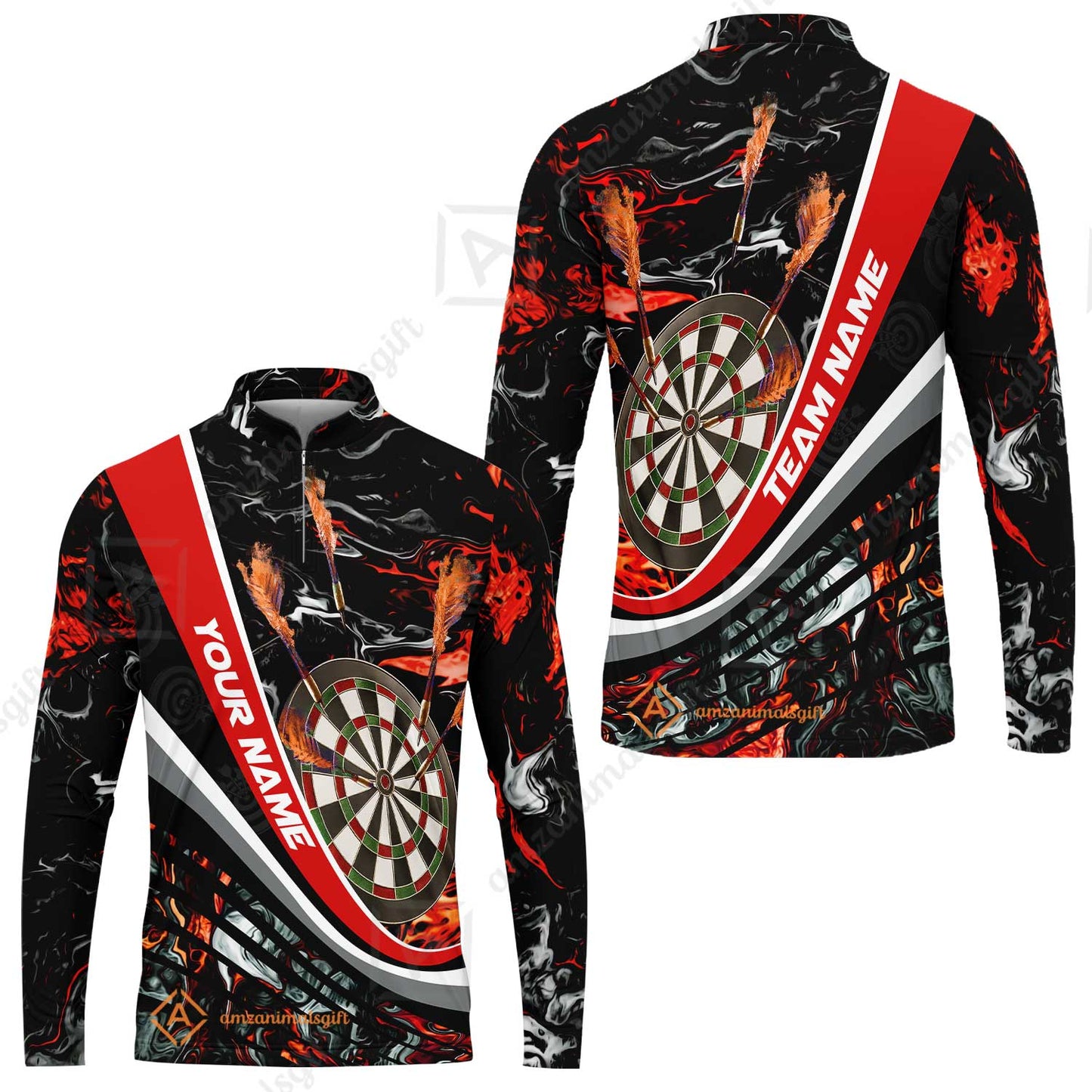 Customized Darts Long Sleeve Jersey, Darts Flaming Magma Multicolor Custom Dart Long Sleeve Jersey Team Jersey For Darts Player