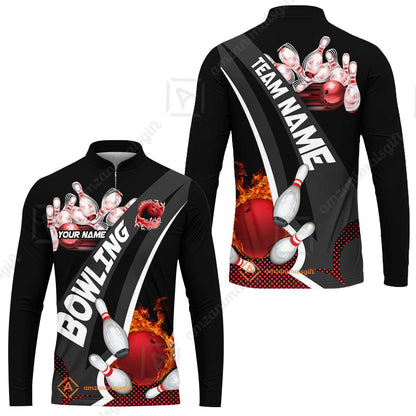 Customized Bowling Polo, Bowling And Pins Plame Premium Multicolor Option Personalized Name And Team Zipper Polo Jerseys Shirts