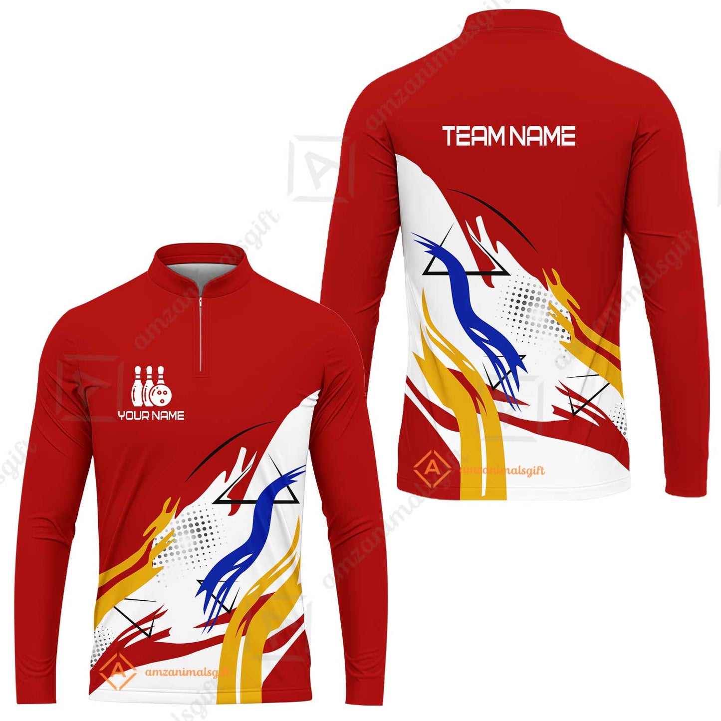 Customize Name, Team Name Bowling Jersey, Bowling Team Jersey Multicolor Polo Quarter-Zip Shirts, Custom Bowling Uniforms Jerseys