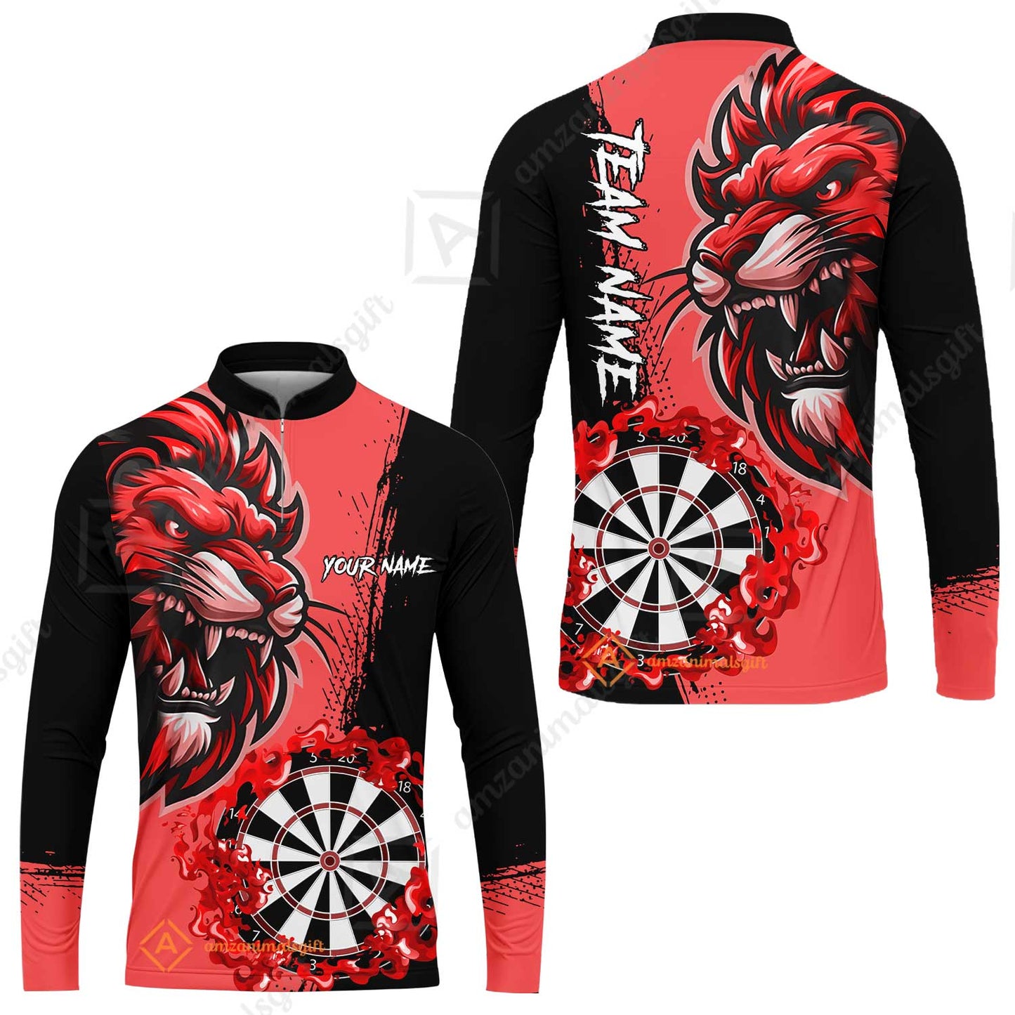 Custom Turquoise Funny Darts Team Unisex Polo Shirts, Darts uniforms Flame Lion Pattern Personalized Name And Team Name