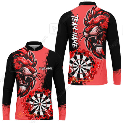 Custom Turquoise Funny Darts Team Unisex Polo Shirts, Darts uniforms Flame Lion Pattern Personalized Name And Team Name