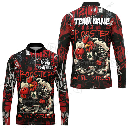 Customized Bowling Unisex Polo Shirt, Urban Streetwear Chicken Bowling Rooster On The Street, Personalized Name Team Name