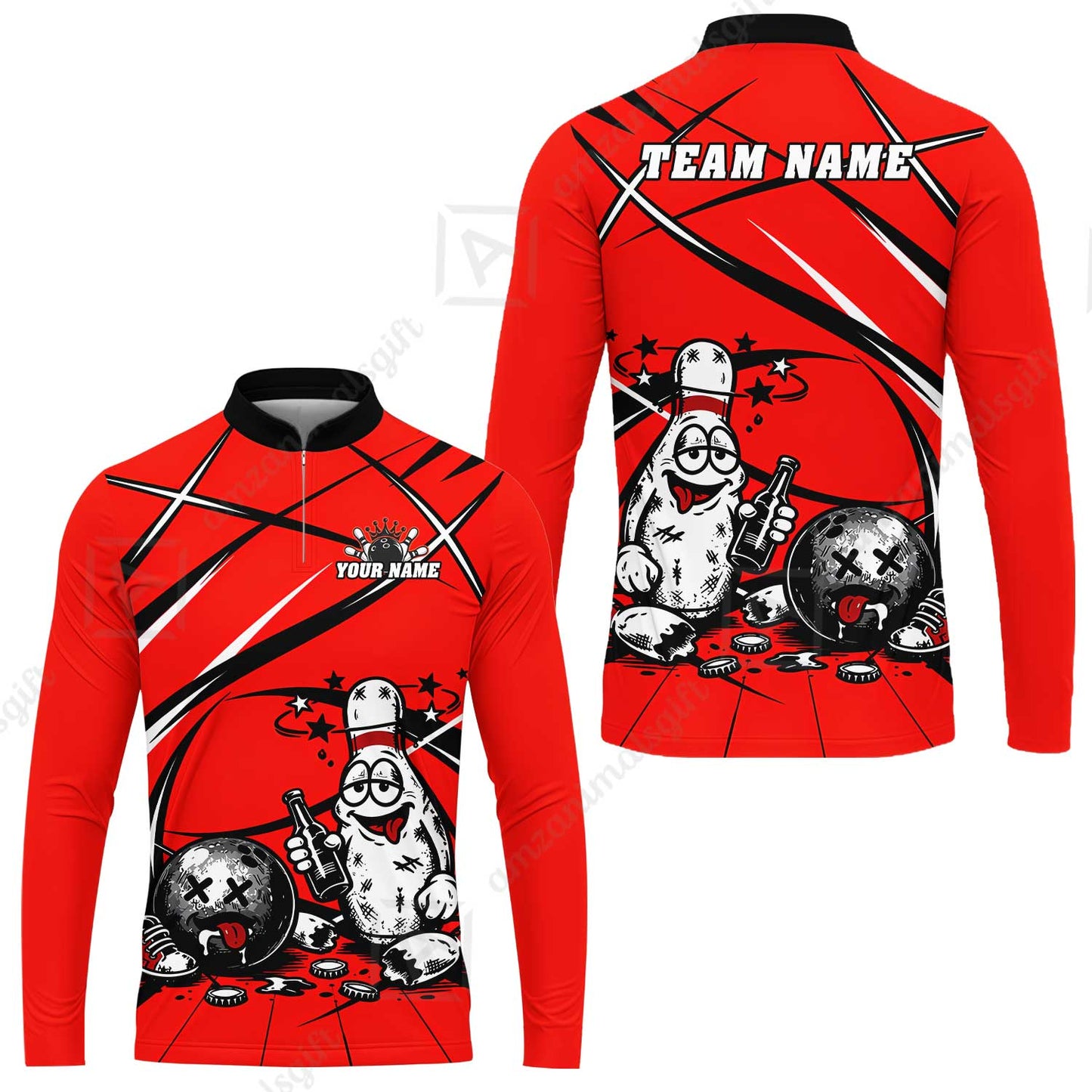 Custom Bowling Jersey Polo Shirt, Drunk Bowling Pin And Ball, Custom Bowling Jersey Team Shirt For Players With Name & Team Name
