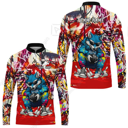 Custom Streetwear Wolf Bowling Jersey Polo Shirt, Custom Streetwear Wolf Bowling Jersey Team Shirt For Players With Name & Team Name
