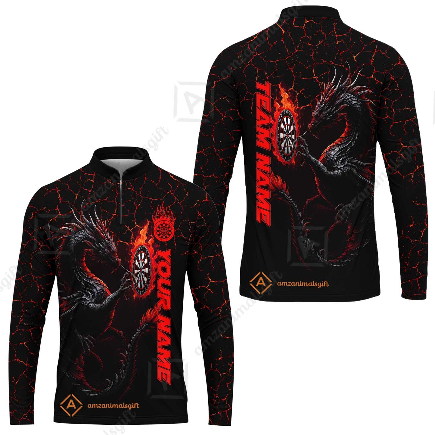 Customized Darts Long Sleeve Jersey, Big Dragon Dartboard Flame Darts Team Style Long Sleeve Jersey for Players, Jersey for Darts Players