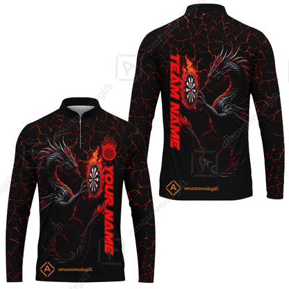 Customized Darts Long Sleeve Jersey, Big Dragon Dartboard Flame Darts Team Style Long Sleeve Jersey for Players, Jersey for Darts Players