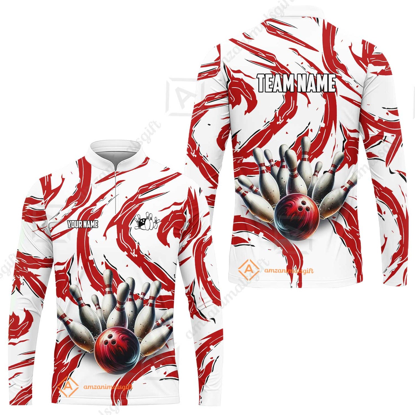 Custom Sport Bowling Team Jersey, Sport Bowling Jersey Multicolor Polo Quarter-Zip Shirts, Bowling Uniforms Jerseys, Custom Name And Team Name