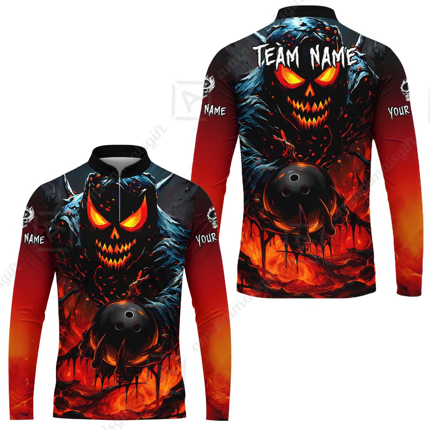 Custom Bowling Jersey Polo Shirt, Hellfire Strike, Custom Bowling Jersey Team Shirt For Players With Name & Team Name