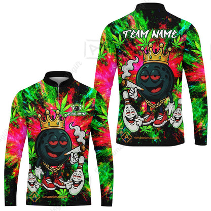 Custom Bowling Team Flat Neck Zip Jersey Shirt, King Smoke Tie-Dye Personalized Team Shirt, Custom Name and Team Name for Bowlers