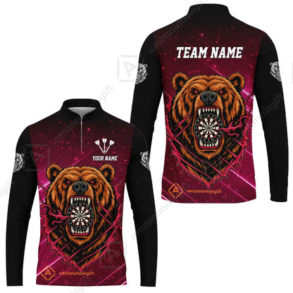 Customized Darts Team Uniform Shirt, Personalized Furious Bear Darts Collar Quarter-Zip Shirt with Name & Team Name