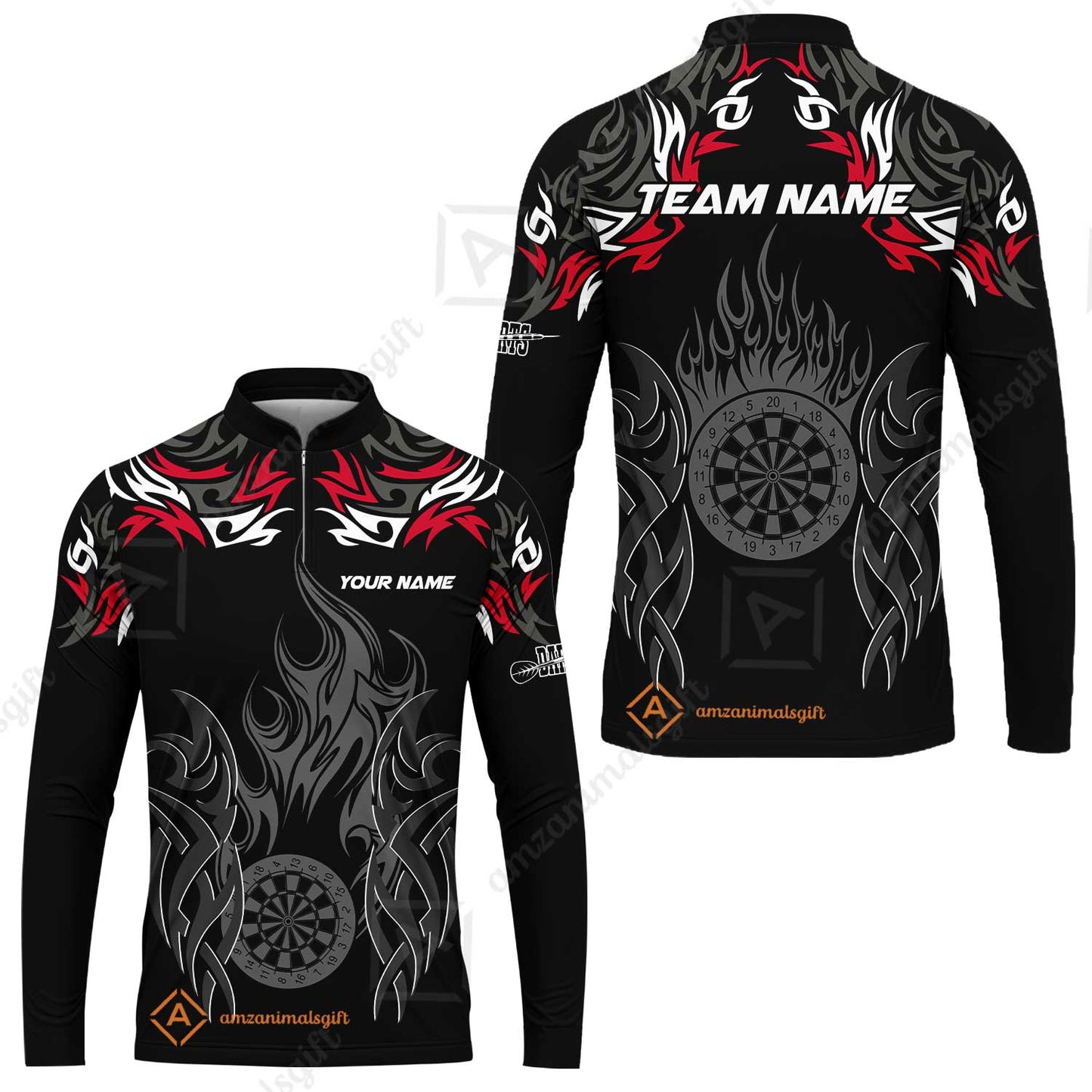 Customized Darts Long Sleeve Jersey, Dartboard Fire Flame Darts Team Style Long Sleeve Jersey for Players, Jersey for Darts Players