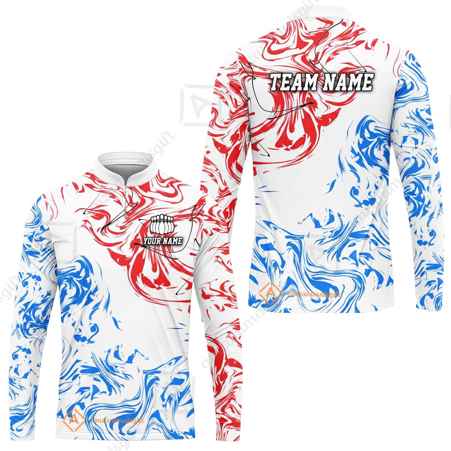 Customized Bowling Unisex Polo Shirt, Velocity Wave Marble Swirl Pattern Bowling, Personalized Name Team Name For Bowlers