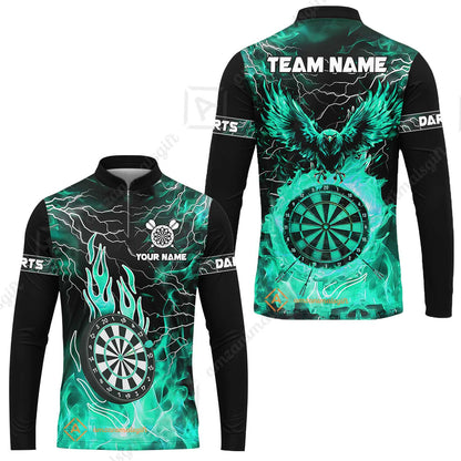 Custom Darts Team Jersey, Dartboard Fire Flame Custom Eagle Darts Jersey Polo Quarter-Zip Shirts, Custom Name And Team Name Darts Uniforms Jersey