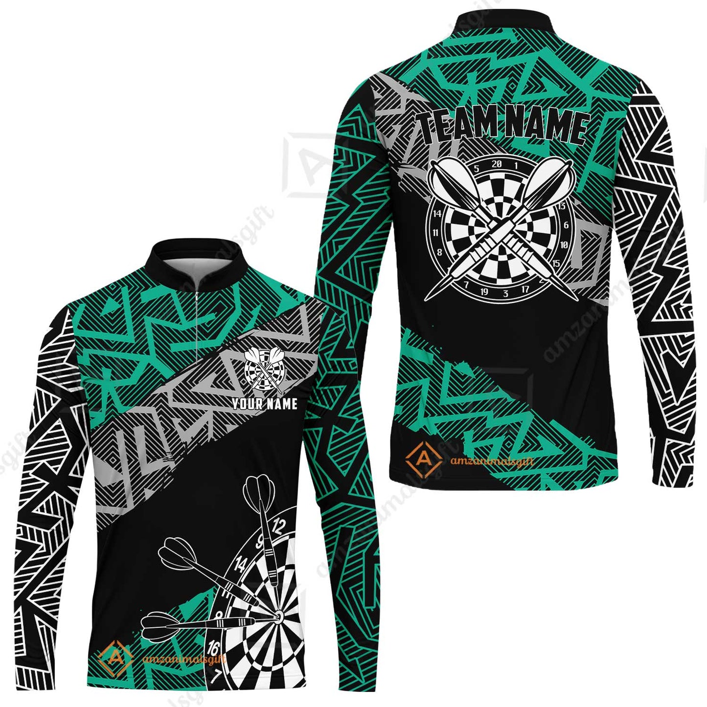 Custom Zig-Zag Pattern Darts Quarter-Zip Polo Shirts,  Custom Darts Team Jerseys Uniform, Personalized Name And Team Name