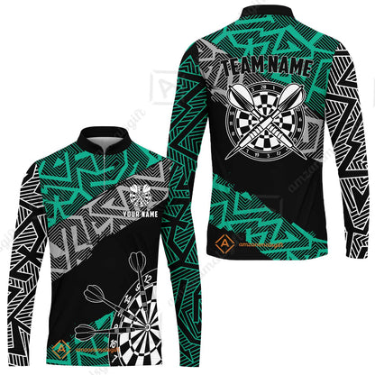 Custom Zig-Zag Pattern Darts Quarter-Zip Polo Shirts,  Custom Darts Team Jerseys Uniform, Personalized Name And Team Name
