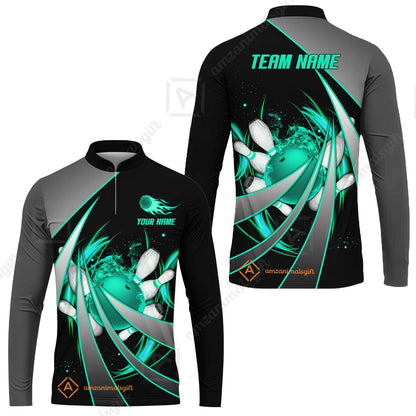 Customized Bowling Unisex Polo, Flame Bowling And Pins Tornado Pattern Multicolor Option Customized Name Zipper Polo Jerseys Shirts