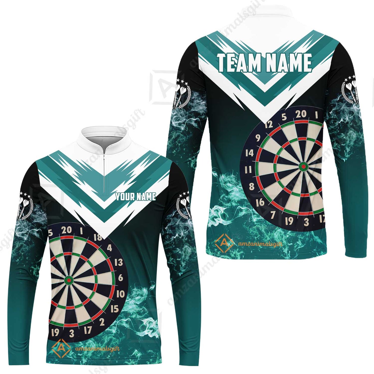 Custom Smoke Multi-Color Darts Quarter-Zip Team Shirts, Customized Name Team Name Darts Team Jerseys Uniform