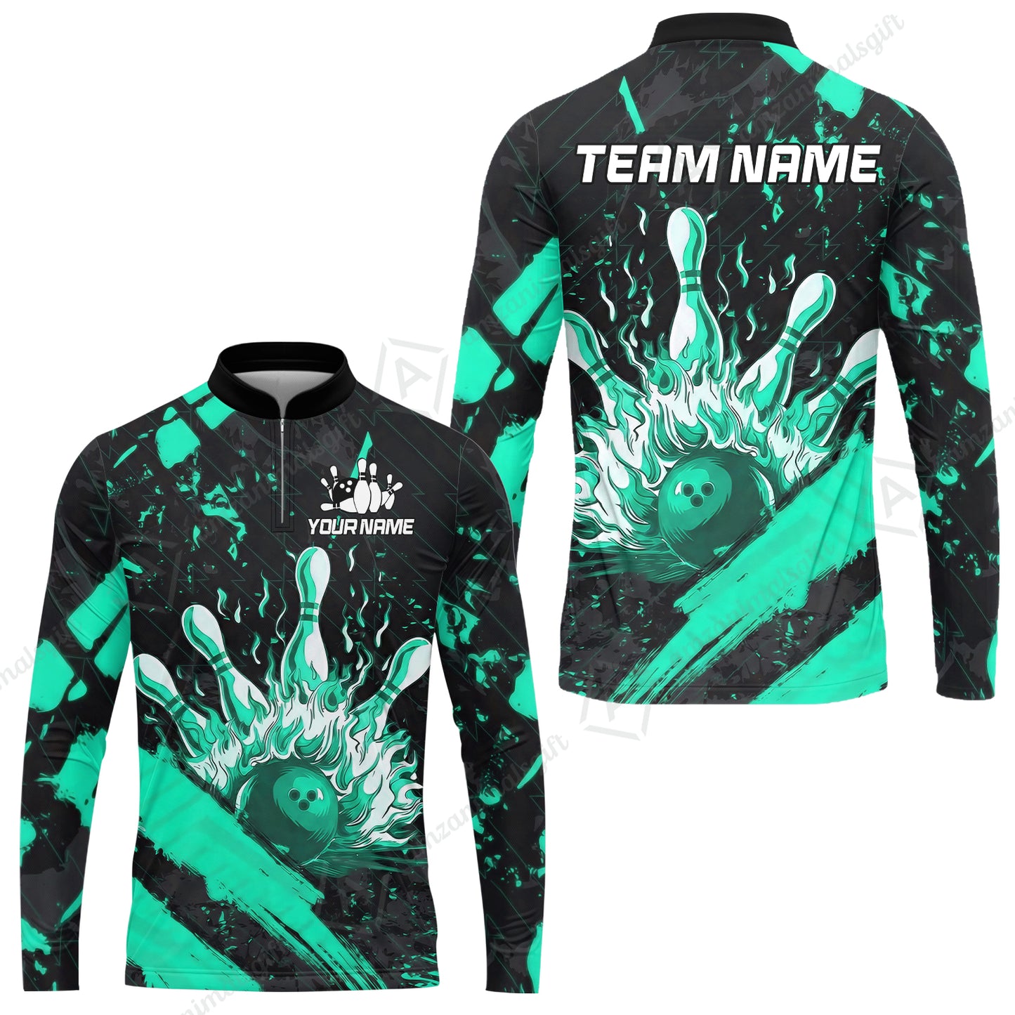 Customized Bowling Unisex Polo Shirt, Bowling And Pins Grunge Flame, Bowling Uniform - Personalized Name And Team Name