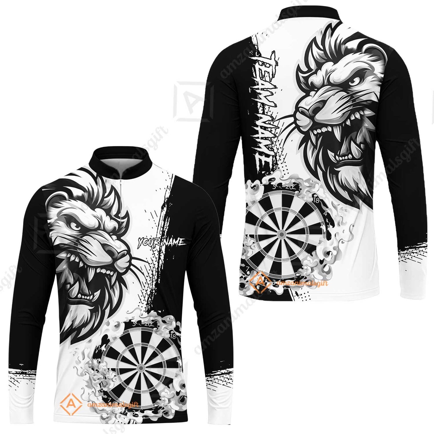Custom Turquoise Funny Darts Team Unisex Polo Shirts, Darts uniforms Flame Lion Pattern Personalized Name And Team Name