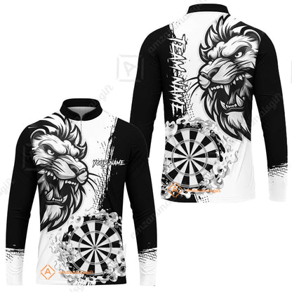 Custom Turquoise Funny Darts Team Unisex Polo Shirts, Darts uniforms Flame Lion Pattern Personalized Name And Team Name