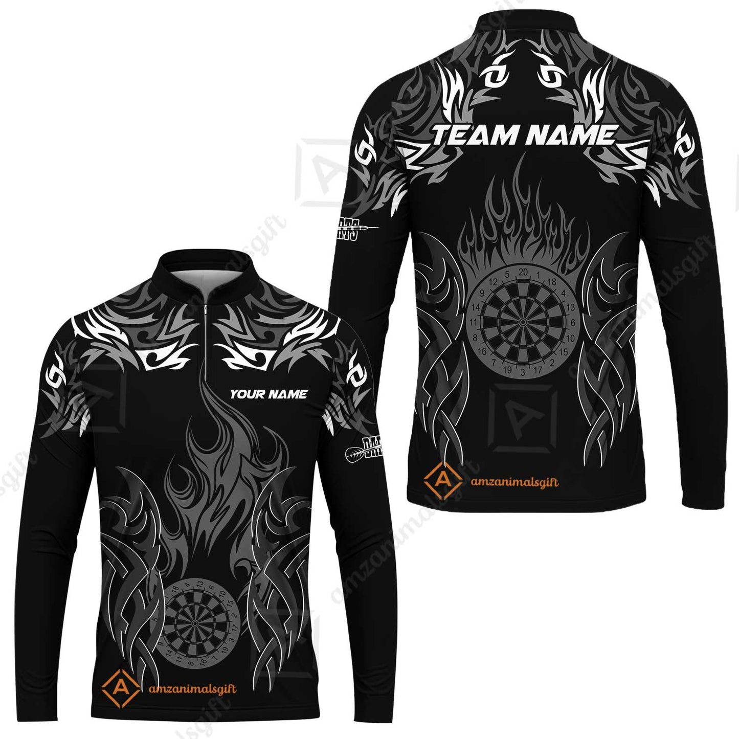 Customized Darts Long Sleeve Jersey, Dartboard Fire Flame Darts Team Style Long Sleeve Jersey for Players, Jersey for Darts Players