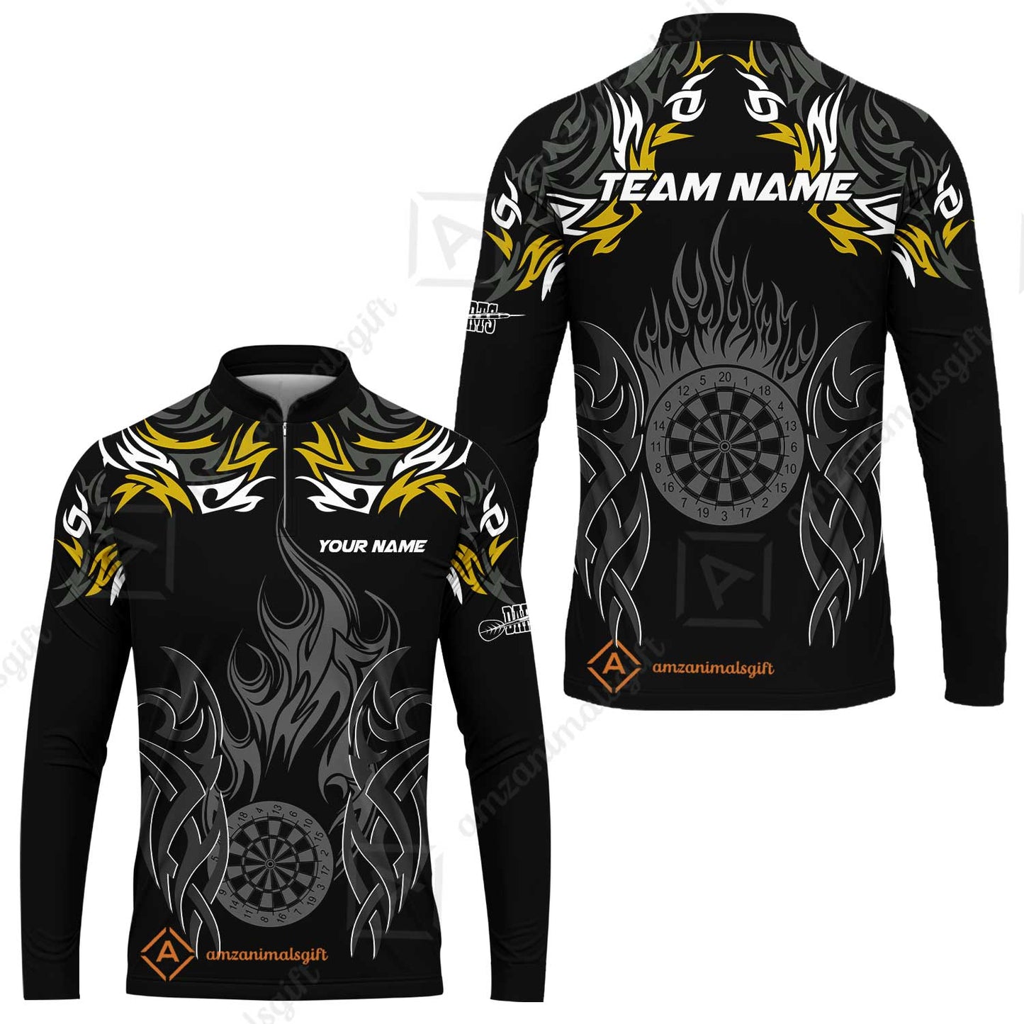 Customized Darts Long Sleeve Jersey, Dartboard Fire Flame Darts Team Style Long Sleeve Jersey for Players, Jersey for Darts Players