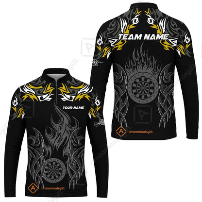 Customized Darts Long Sleeve Jersey, Dartboard Fire Flame Darts Team Style Long Sleeve Jersey for Players, Jersey for Darts Players