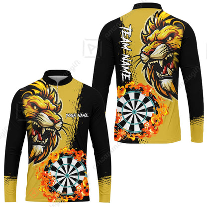 Custom Turquoise Funny Darts Team Unisex Polo Shirts, Darts uniforms Flame Lion Pattern Personalized Name And Team Name