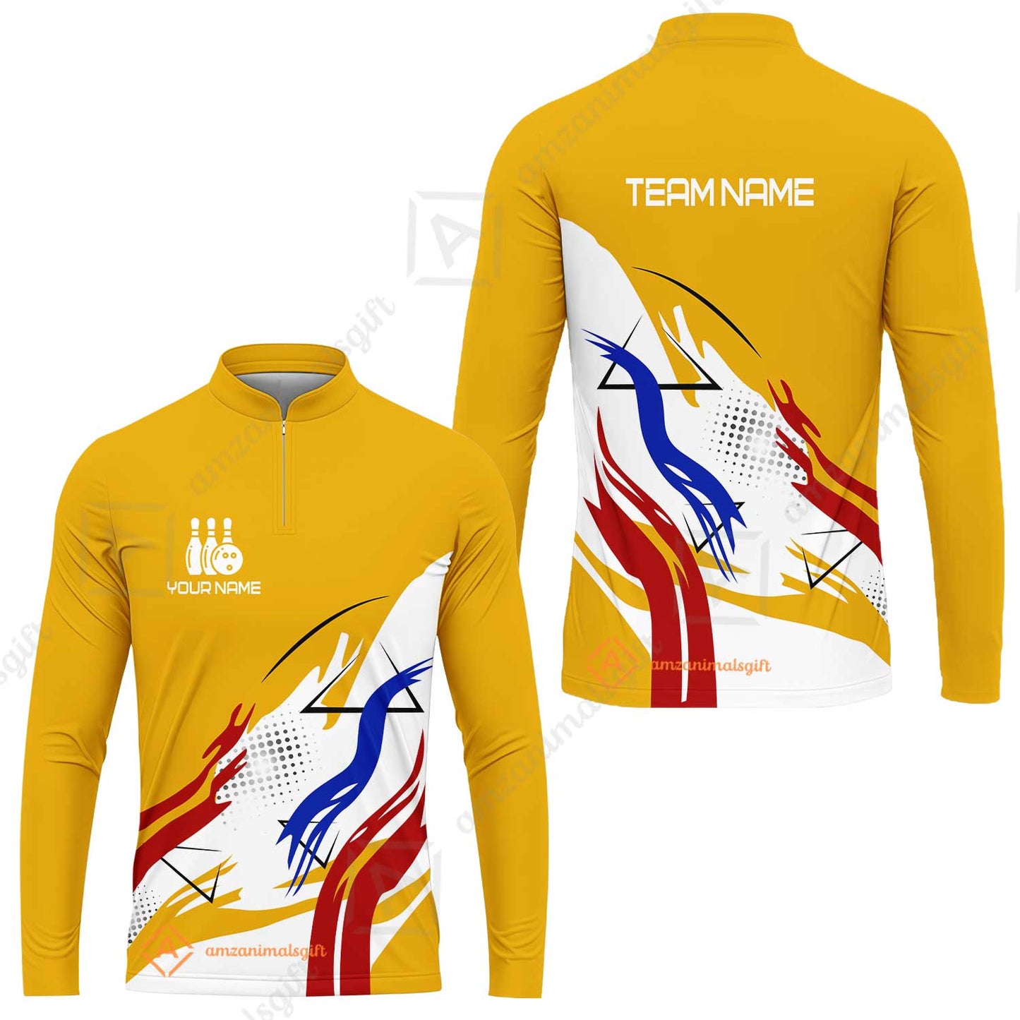 Customize Name, Team Name Bowling Jersey, Bowling Team Jersey Multicolor Polo Quarter-Zip Shirts, Custom Bowling Uniforms Jerseys