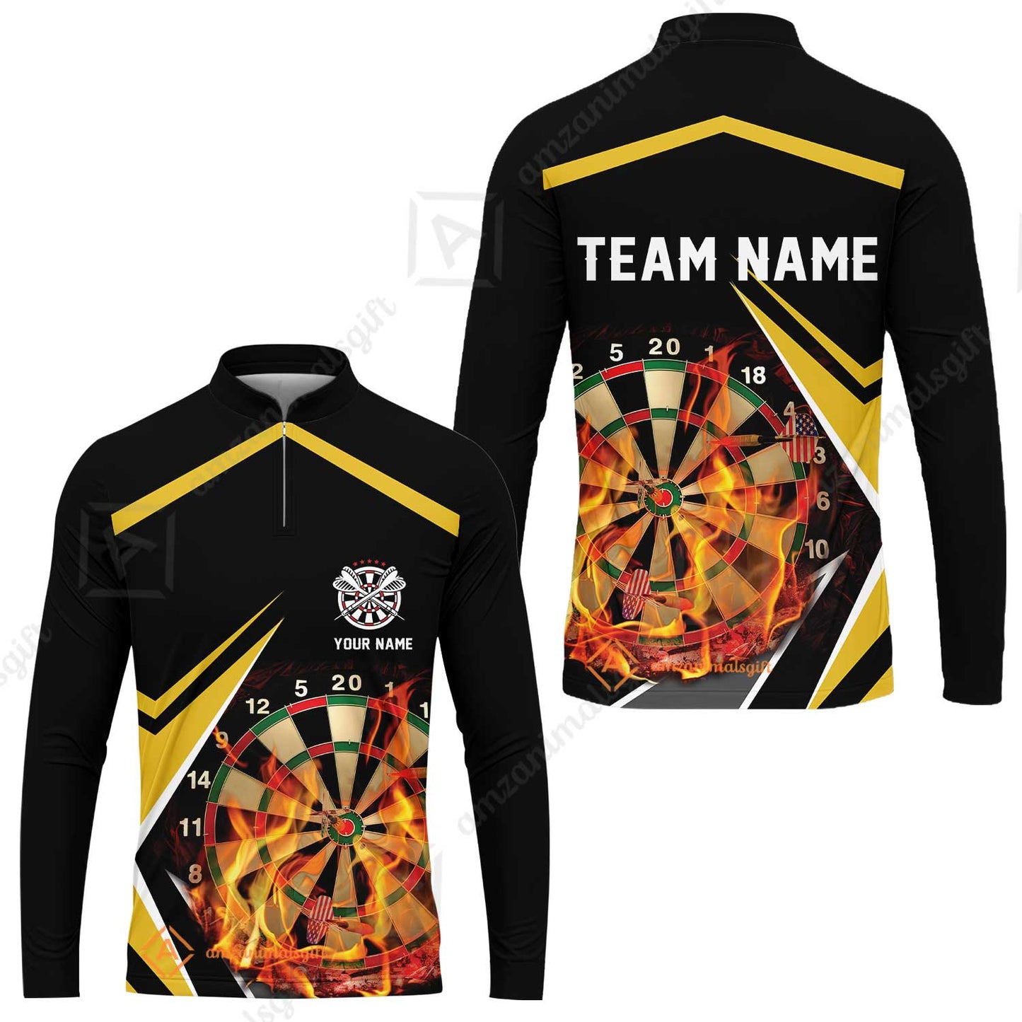 Customized Darts Team Long Sleeve Jersey, Dartboard In Flame Shirt Personalized Name And Team Name For Darts League, Darts Team