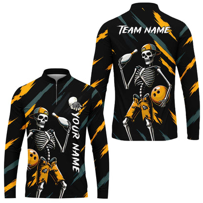 Customized Bowling Shirt, Bad Boy Skeleton Bowler, Personalized Polo Shirt For Players With Name & Team Name