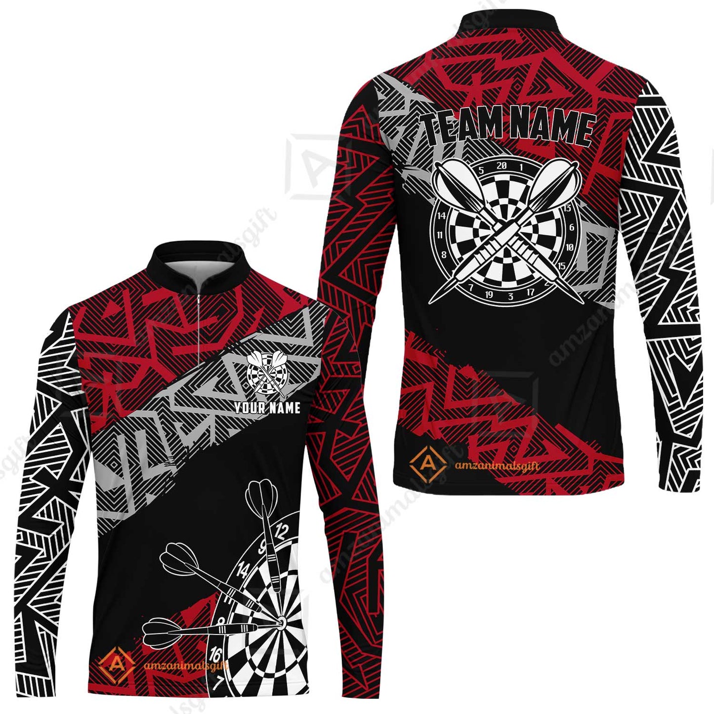 Custom Zig-Zag Pattern Darts Quarter-Zip Polo Shirts,  Custom Darts Team Jerseys Uniform, Personalized Name And Team Name