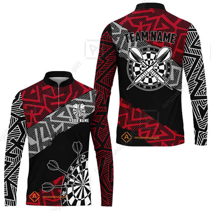 Custom Zig-Zag Pattern Darts Quarter-Zip Polo Shirts,  Custom Darts Team Jerseys Uniform, Personalized Name And Team Name