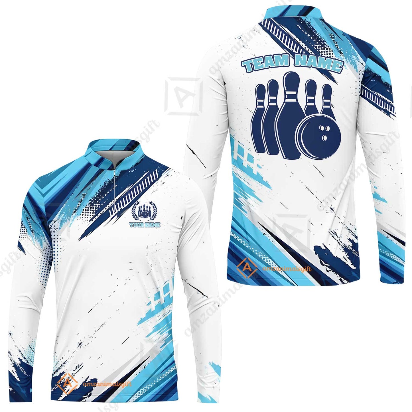 Custom Bowling Team Jerseys Polo Shirts, Blue Bowling uniforms - Personalized Name And Team Name