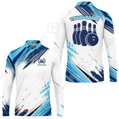 Custom Bowling Team Jerseys Polo Shirts, Blue Bowling uniforms - Personalized Name And Team Name