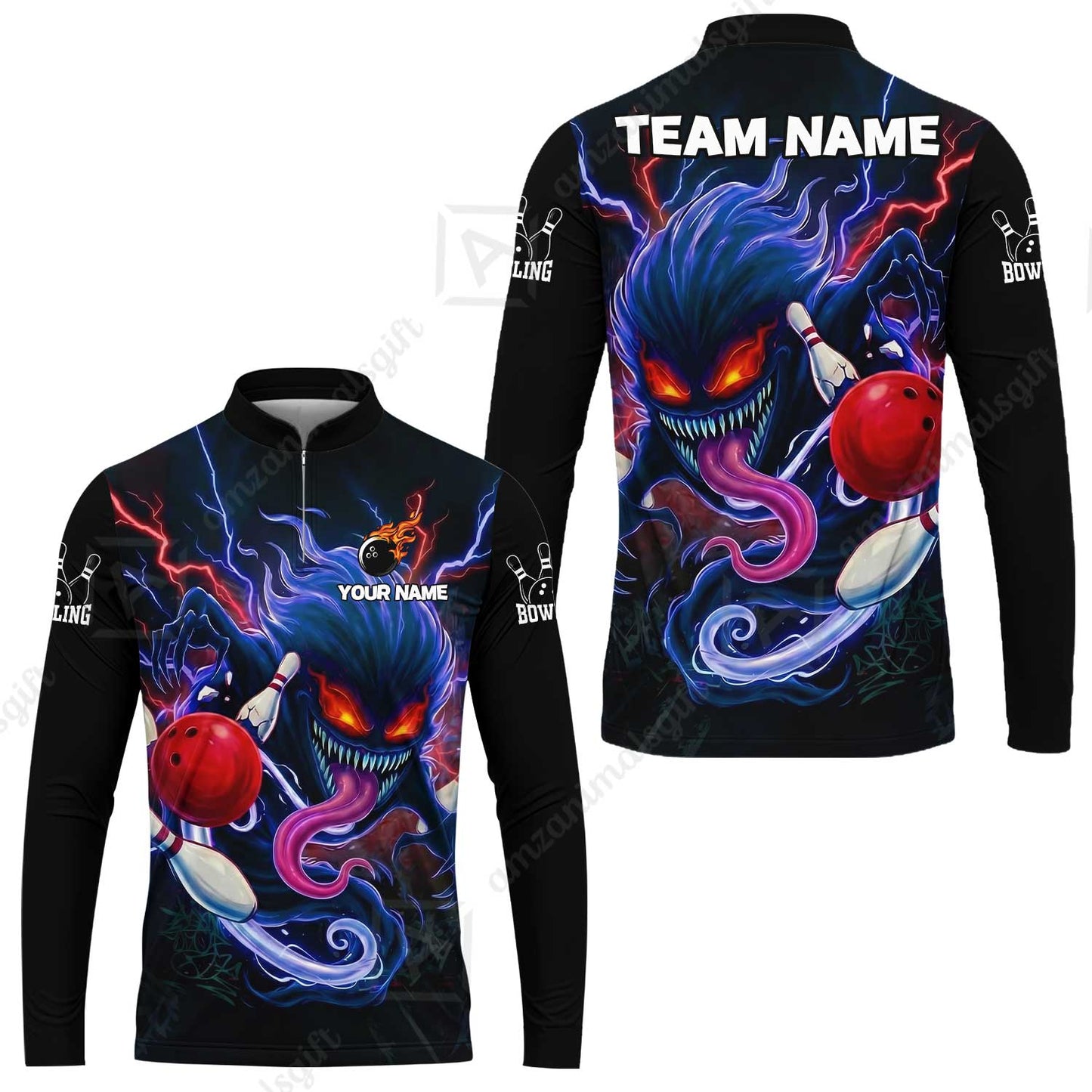 Customized Bowling Jerseys Polo Shirt, Evil Bowling Monster-Dark Bowling Spirit, Uniform Bowling - Personalized Name And Team Name