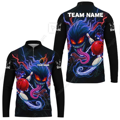 Customized Bowling Jerseys Polo Shirt, Evil Bowling Monster-Dark Bowling Spirit, Uniform Bowling - Personalized Name And Team Name