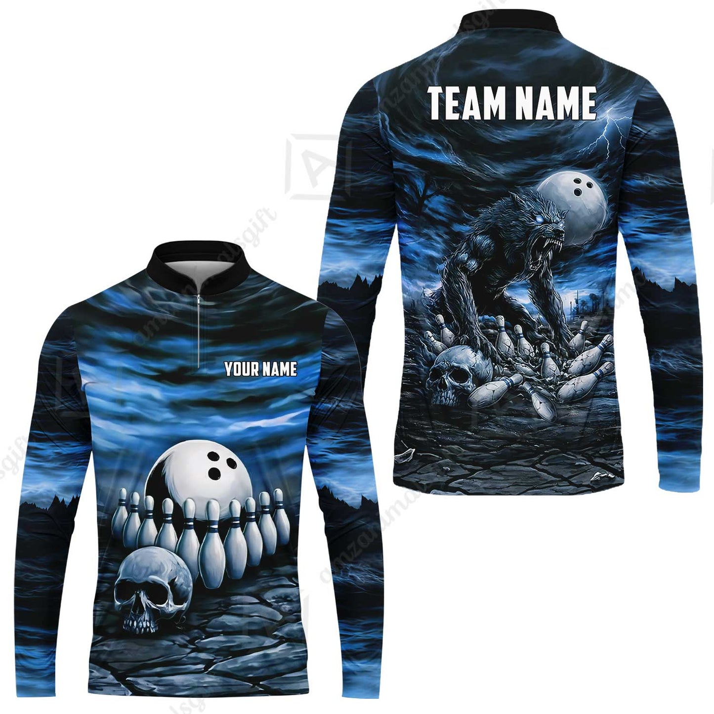 Custom Full Moon Werewolf Bowling Jersey Polo Shirt, Custom Full Moon Werewolf Bowling Jersey Team Shirt For Players With Name & Team Name
