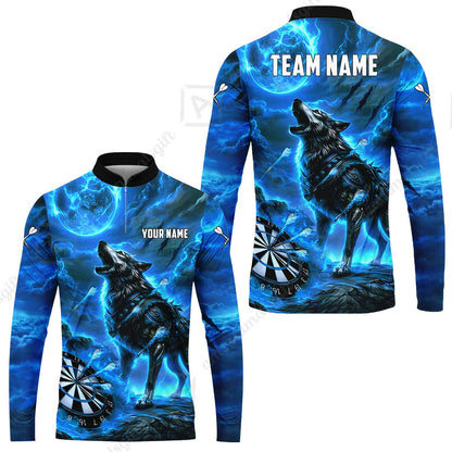 Custom Darts Team Jersey, Personalized Flaming Wolf Jersey Shirt For Players With Name & Team Name