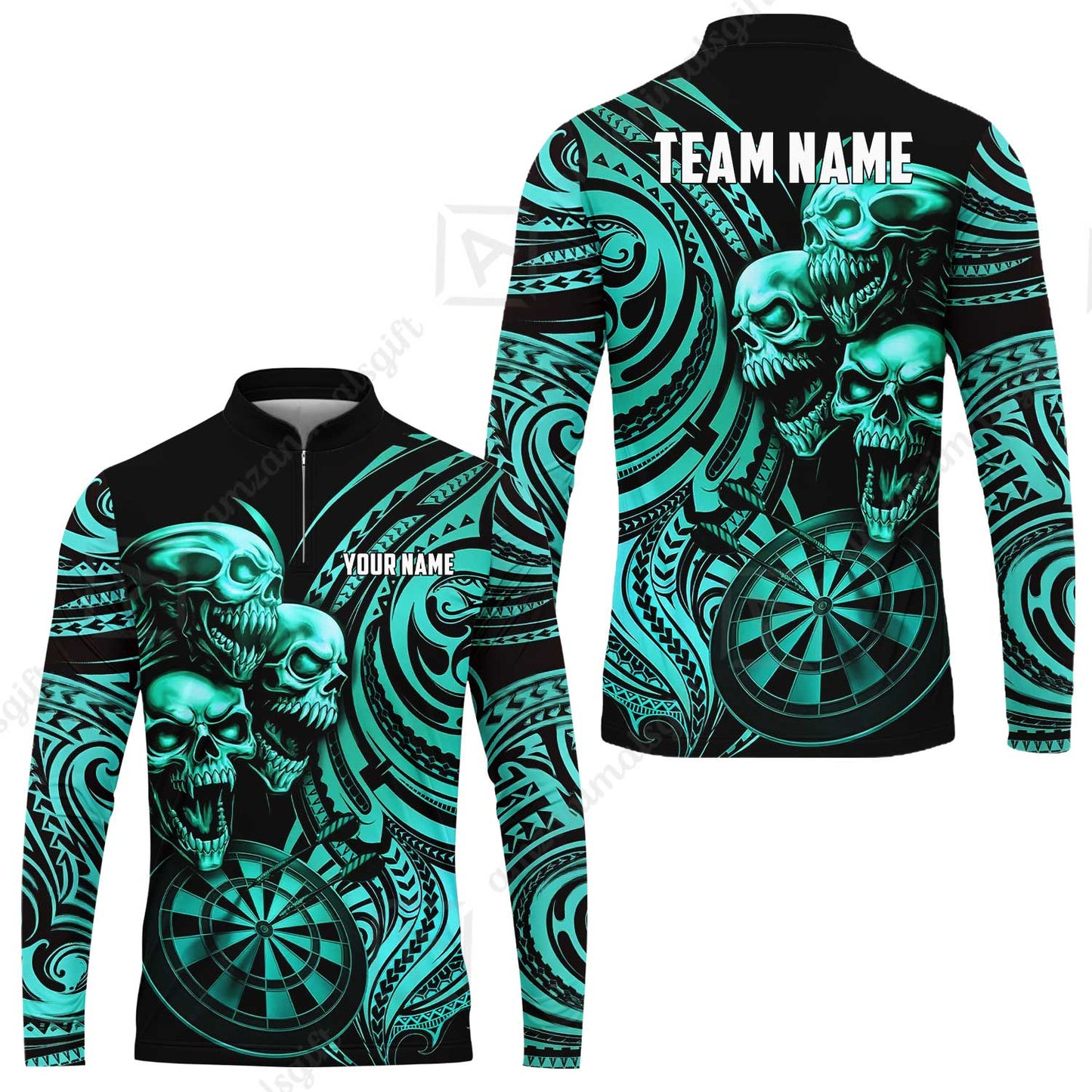 Custom Darts Team Jersey, Personalized Neon Skull Jersey Shirt For Players With Name & Team Name
