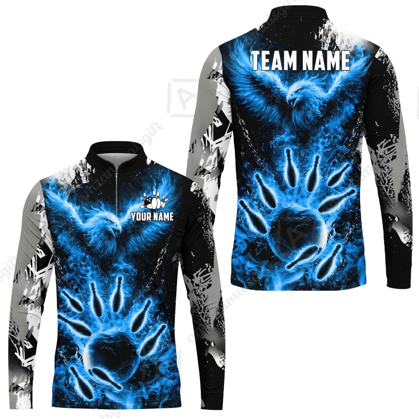 Custom Bowling Jersey Polo Shirt, Flaming Phoenix Bowling, Custom Bowling Jersey Team Shirt For Players With Name & Team Name