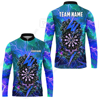 Custom Darts Team Jersey, Personalized Lightning Skull Dart Polo Shirt For Players With Name & Team Name
