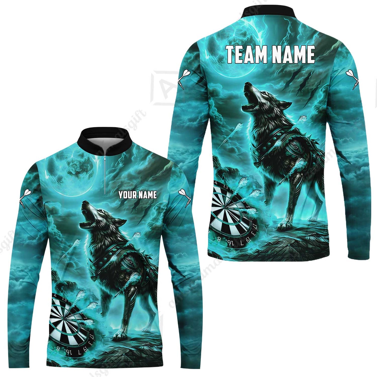 Custom Darts Team Jersey, Personalized Flaming Wolf Jersey Shirt For Players With Name & Team Name