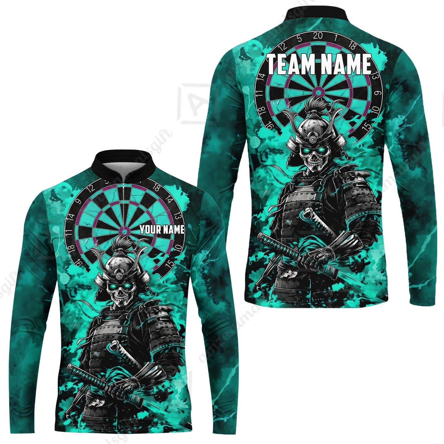 Custom Darts Team Jersey, Personalized Skull Samurai Dartboard Dart Polo Shirt For Players With Name & Team Name