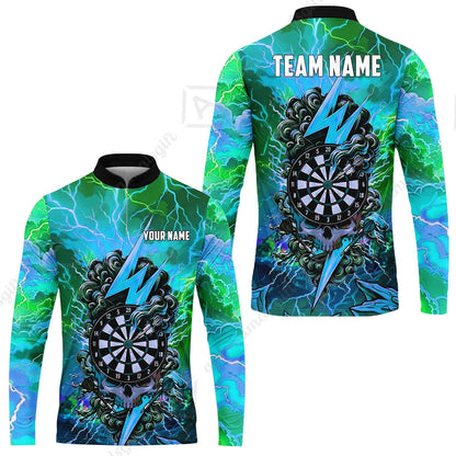 Custom Darts Team Jersey, Personalized Lightning Skull Dart Polo Shirt For Players With Name & Team Name