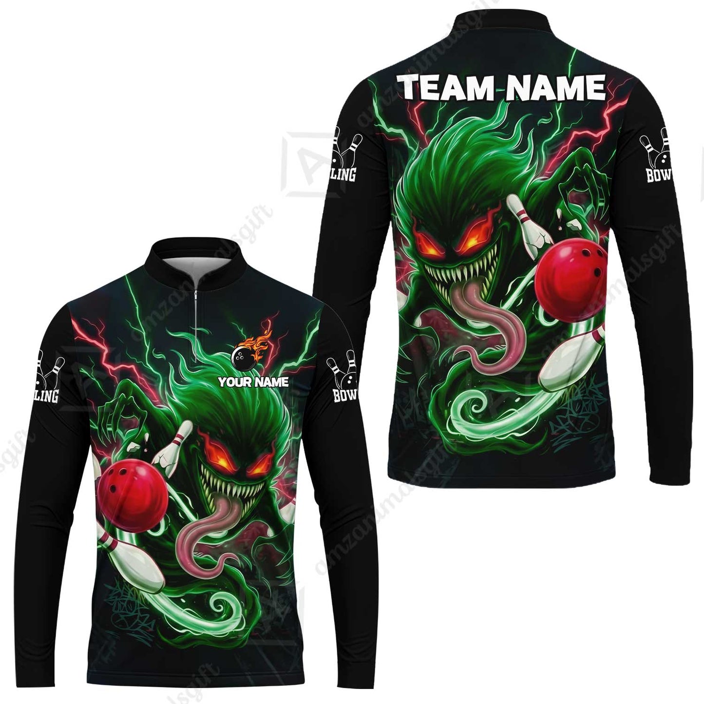 Customized Bowling Jerseys Polo Shirt, Evil Bowling Monster-Dark Bowling Spirit, Uniform Bowling - Personalized Name And Team Name
