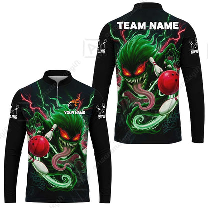 Customized Bowling Jerseys Polo Shirt, Evil Bowling Monster-Dark Bowling Spirit, Uniform Bowling - Personalized Name And Team Name