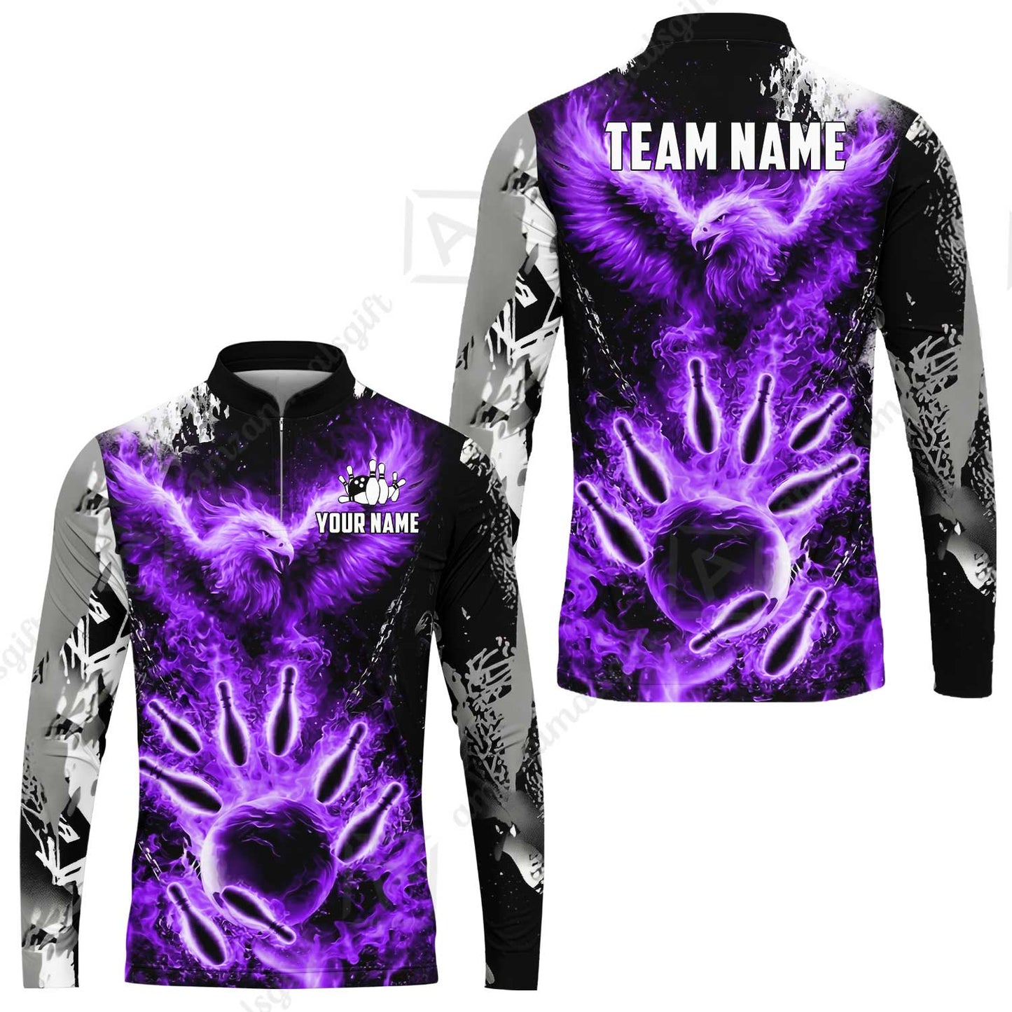 Custom Bowling Jersey Polo Shirt, Flaming Phoenix Bowling, Custom Bowling Jersey Team Shirt For Players With Name & Team Name