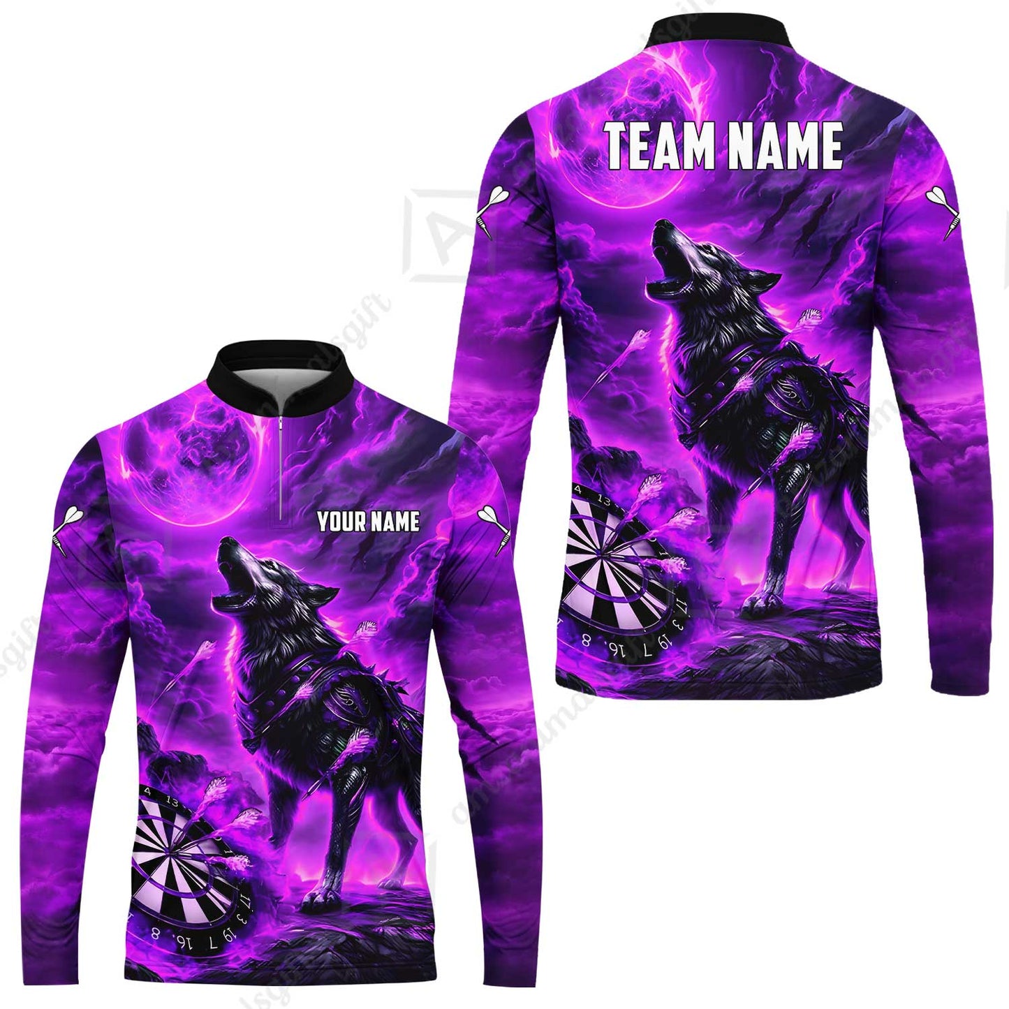 Custom Darts Team Jersey, Personalized Flaming Wolf Jersey Shirt For Players With Name & Team Name