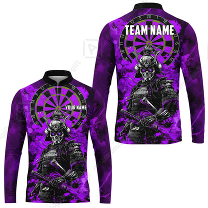 Custom Darts Team Jersey, Personalized Skull Samurai Dartboard Dart Polo Shirt For Players With Name & Team Name